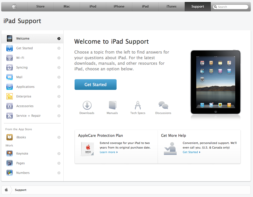 Apple's iPad Support Site